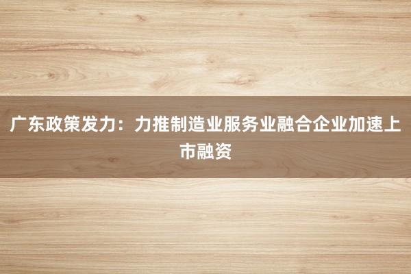 广东政策发力：力推制造业服务业融合企业加速上市融资