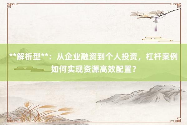 **解析型**：从企业融资到个人投资，杠杆案例如何实现资源高效配置？