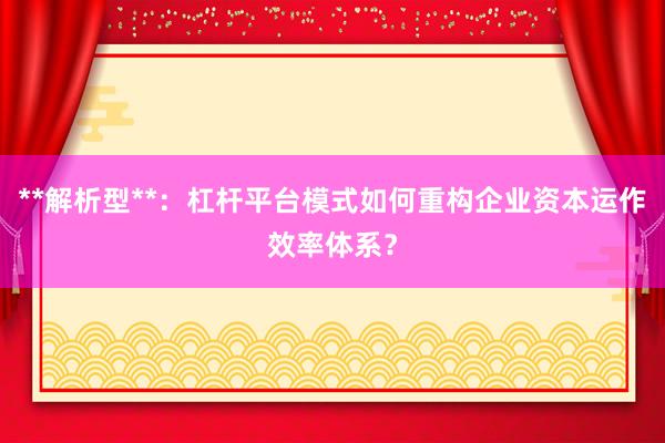 **解析型**：杠杆平台模式如何重构企业资本运作效率体系？