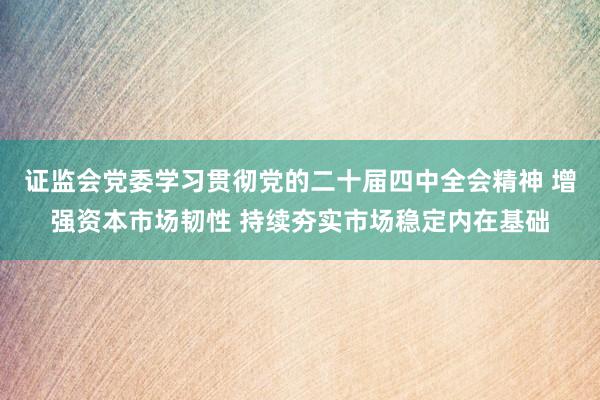 证监会党委学习贯彻党的二十届四中全会精神 增强资本市场韧性 持续夯实市场稳定内在基础