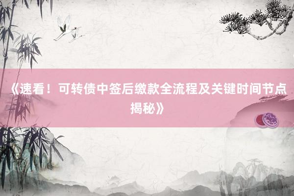 《速看！可转债中签后缴款全流程及关键时间节点揭秘》