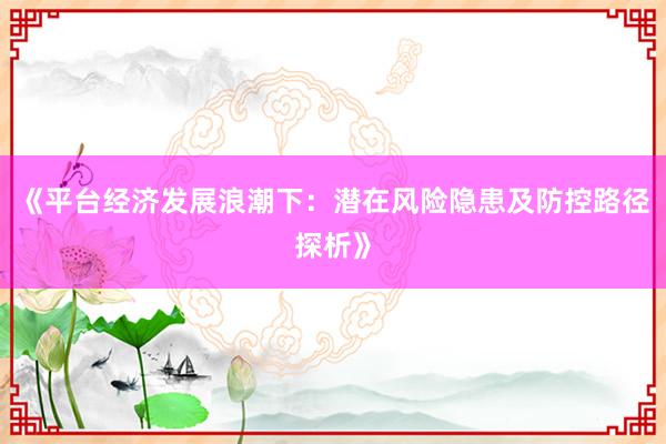《平台经济发展浪潮下:潜在风险隐患及防控路径探析》