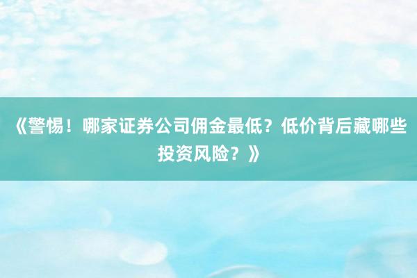 《警惕！哪家证券公司佣金最低？低价背后藏哪些投资风险？》
