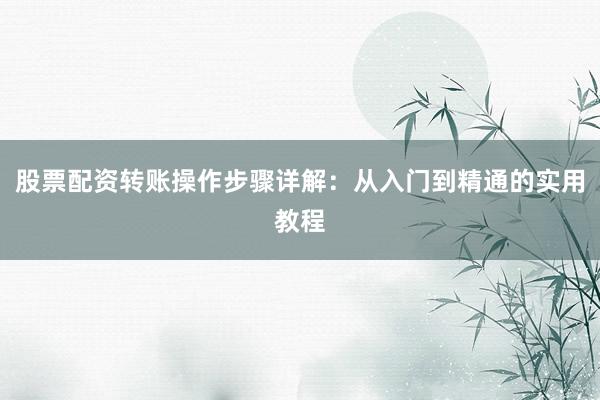 股票配资转账操作步骤详解：从入门到精通的实用教程
