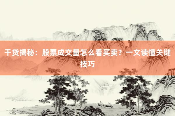 干货揭秘：股票成交量怎么看买卖？一文读懂关键技巧