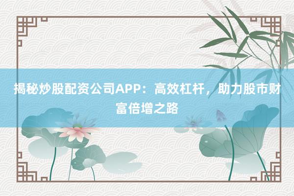 揭秘炒股配资公司APP：高效杠杆，助力股市财富倍增之路
