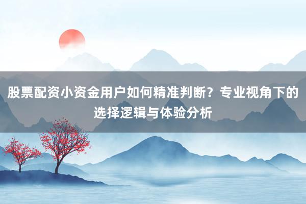 股票配资小资金用户如何精准判断？专业视角下的选择逻辑与体验分析